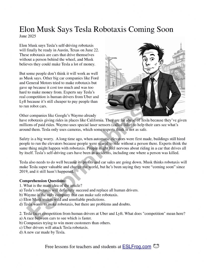 Elon Musk Says Tesla Robotaxis Coming Soon