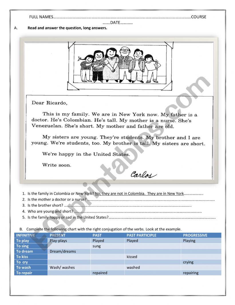 reading comprenhension worksheet