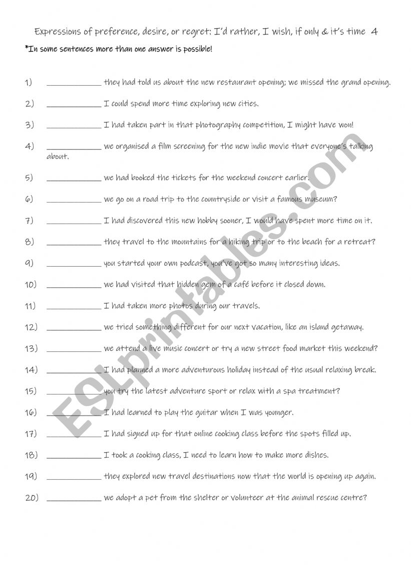A2-B1 Expressions of preference, desire, or regret Id rather, I wish, if only & its time  4