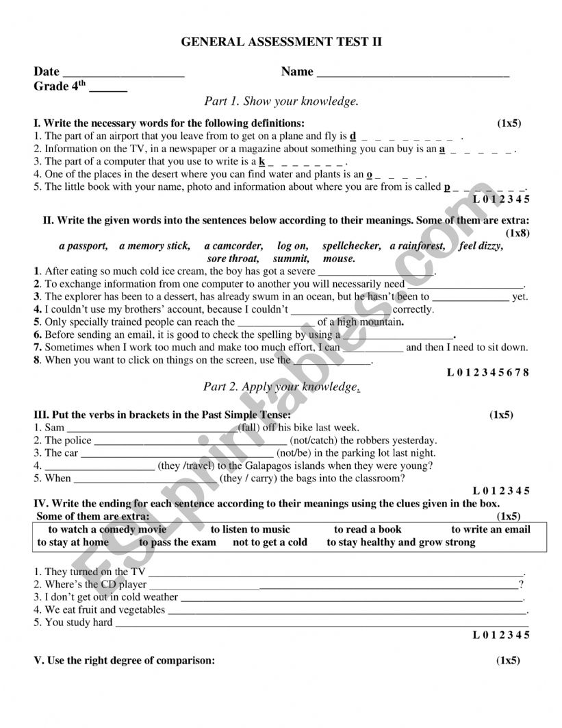 GRAMMR AND VOCABULARY FINAL TEST