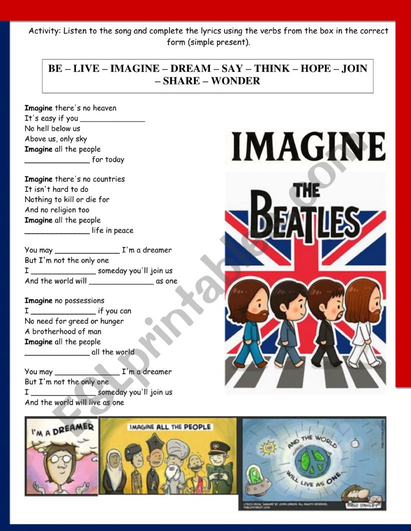 song imagine worksheet