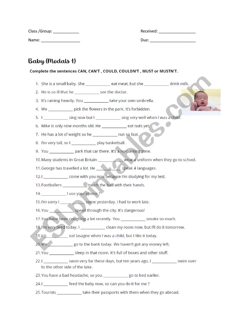 Modal Verbs worksheet