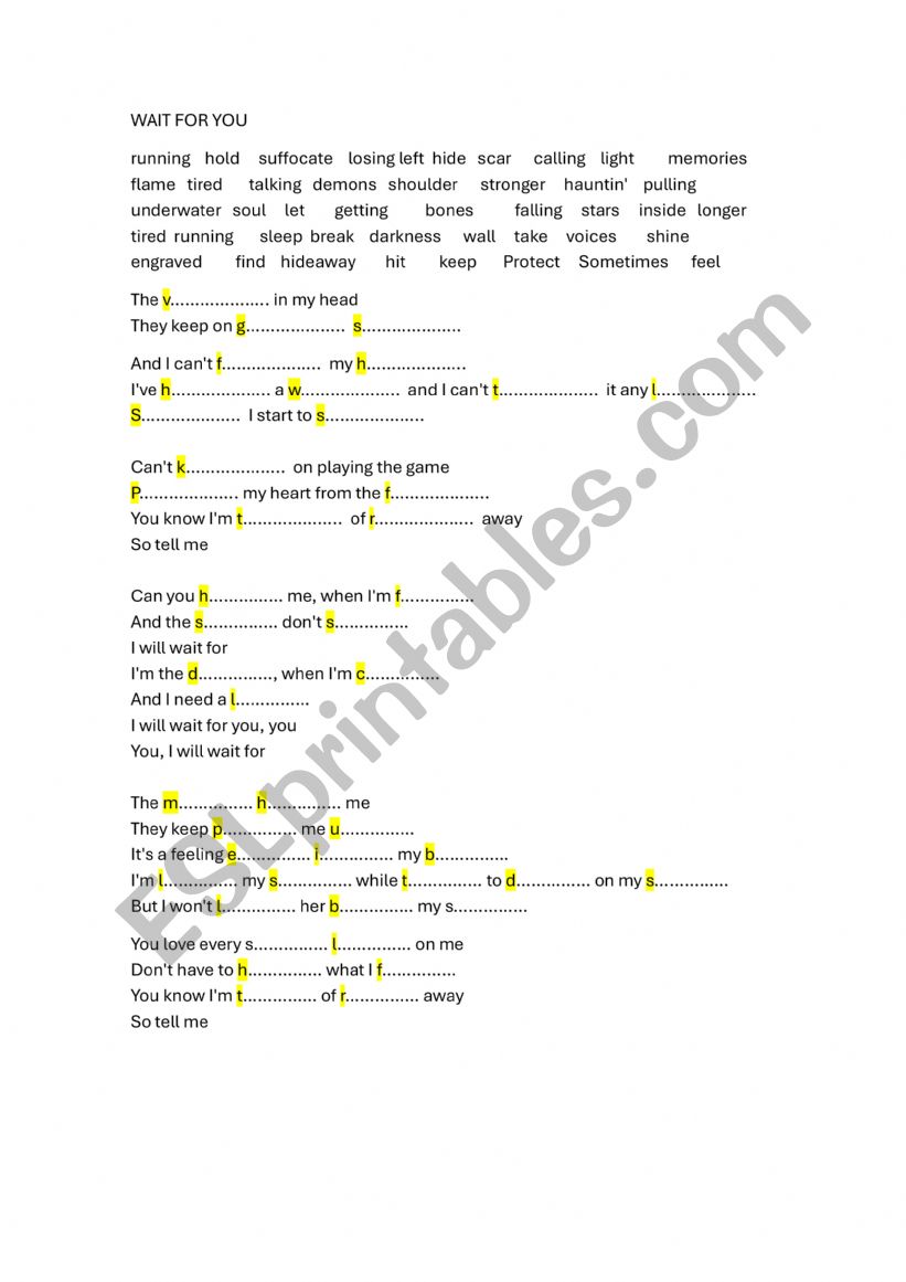 SOng worksheet