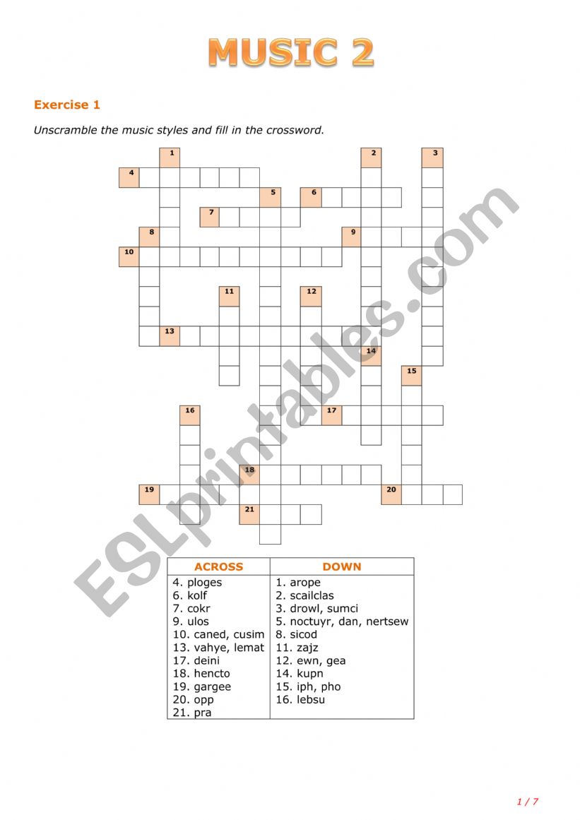 Music 2 worksheet