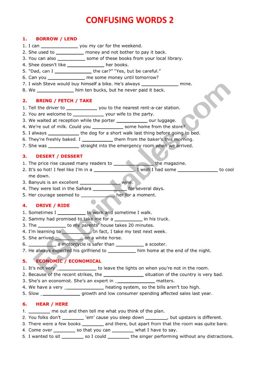 Confusing words 2 worksheet