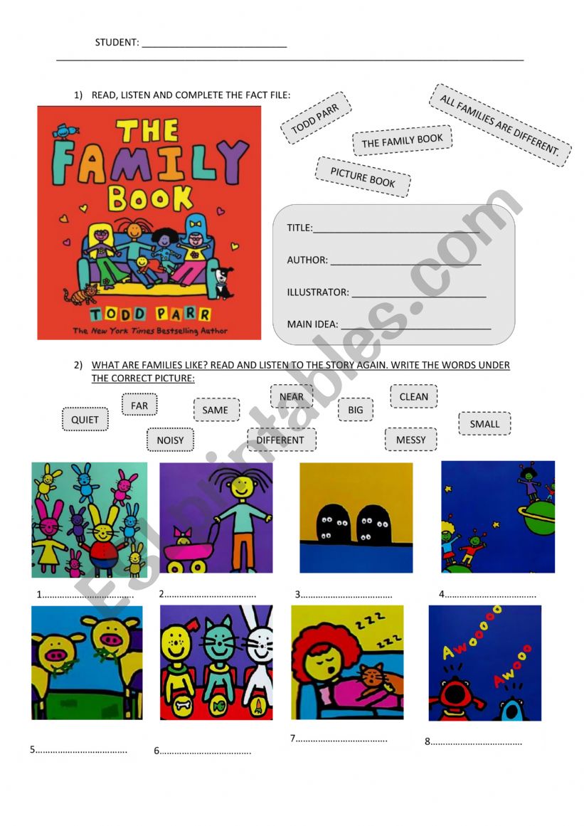 The Family Book Todd Parr worksheet