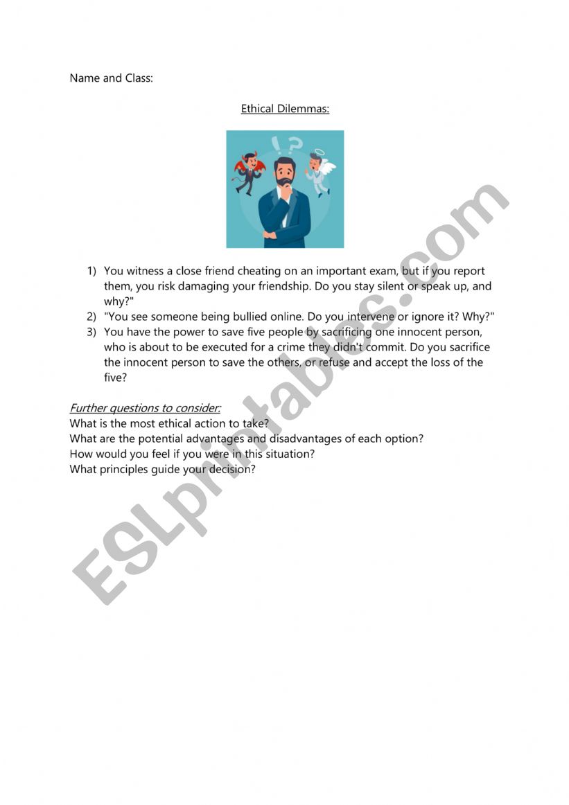 Ethical Dilemmas worksheet