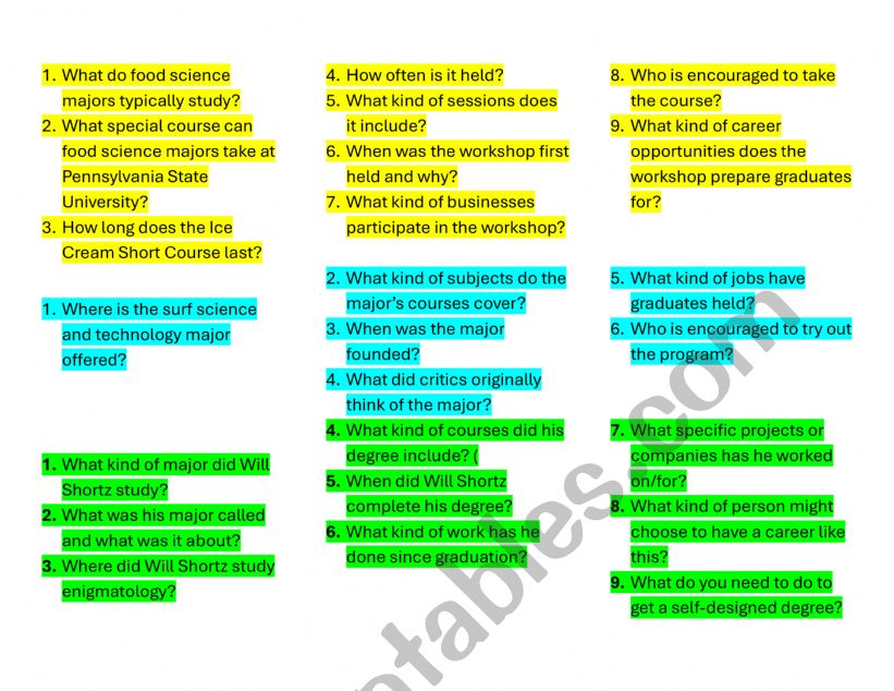 What do major science do  worksheet