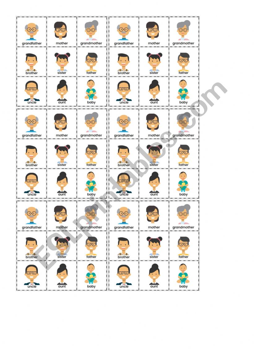 Family bingo worksheet