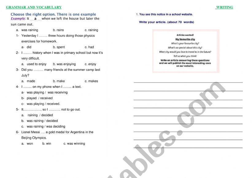 grammar and VOCABULARY B1 worksheet