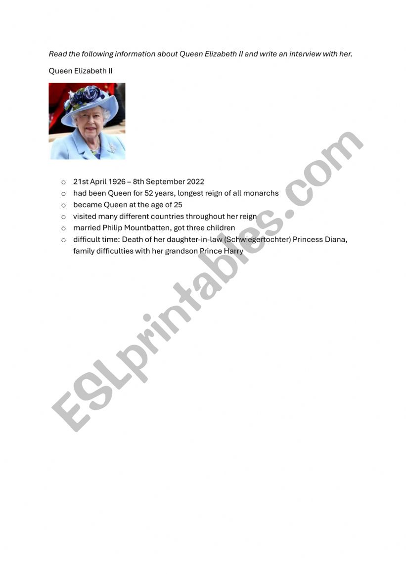 Queen Elizabeth II worksheet