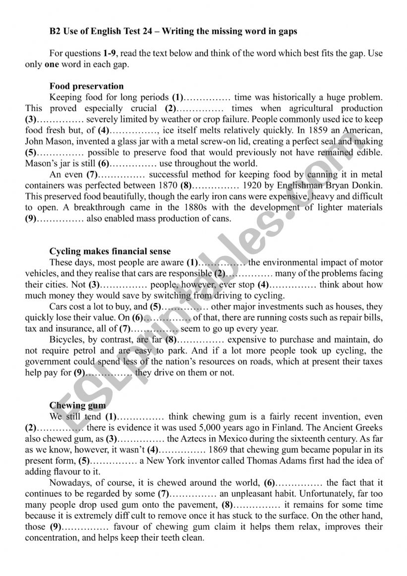 Use of English worksheet