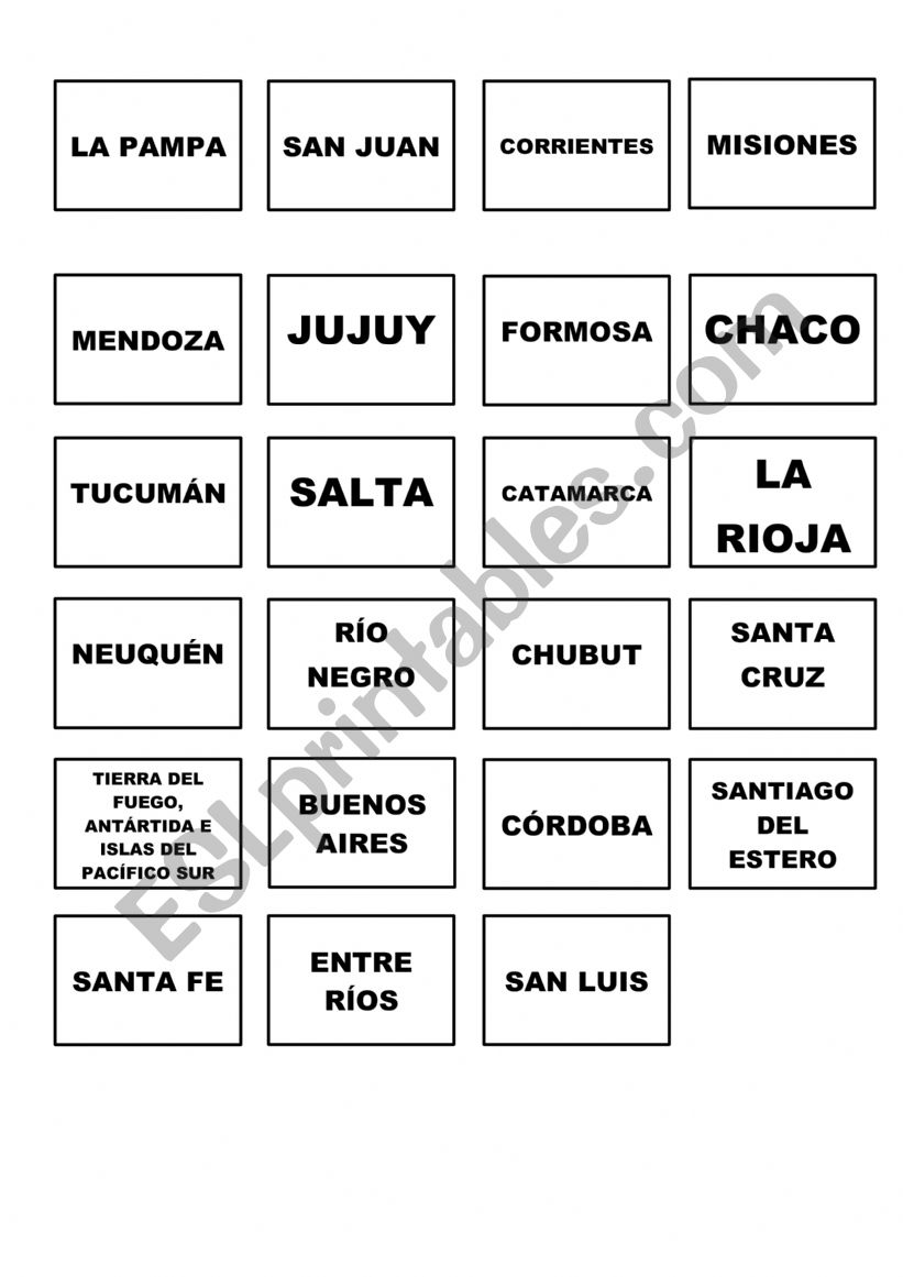 provinvias arewgntinas worksheet