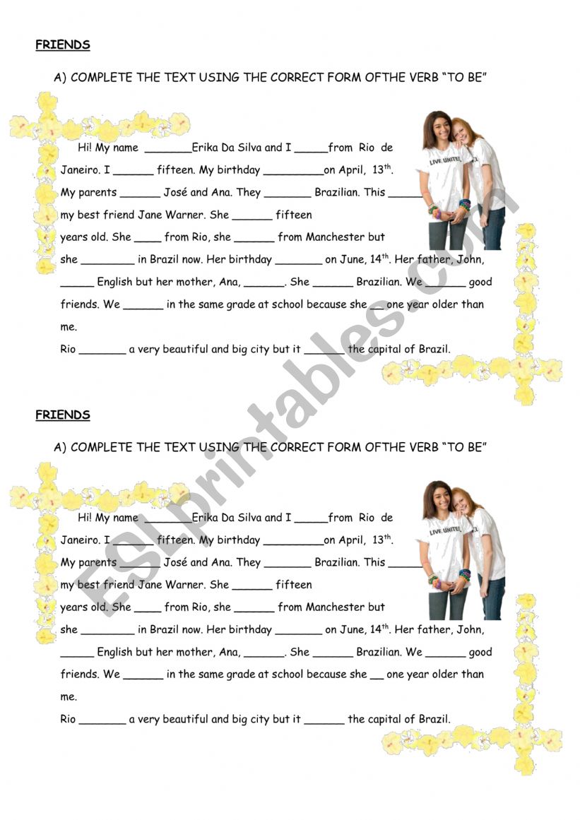 USE OF VERB TO BE worksheet