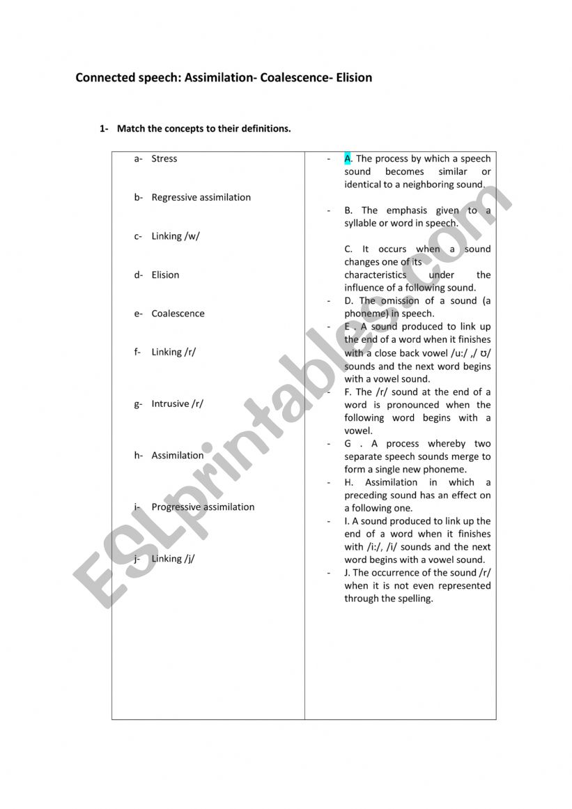 CONNECTED SPEECH worksheet
