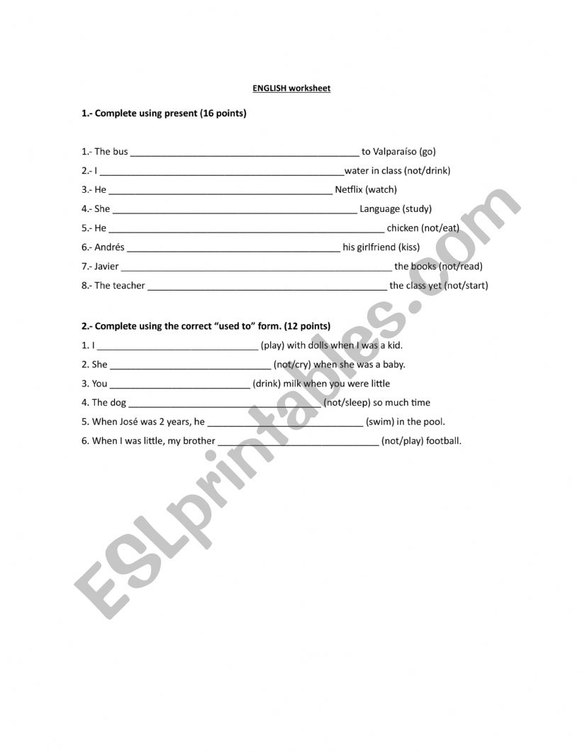 Present - Used to worksheet