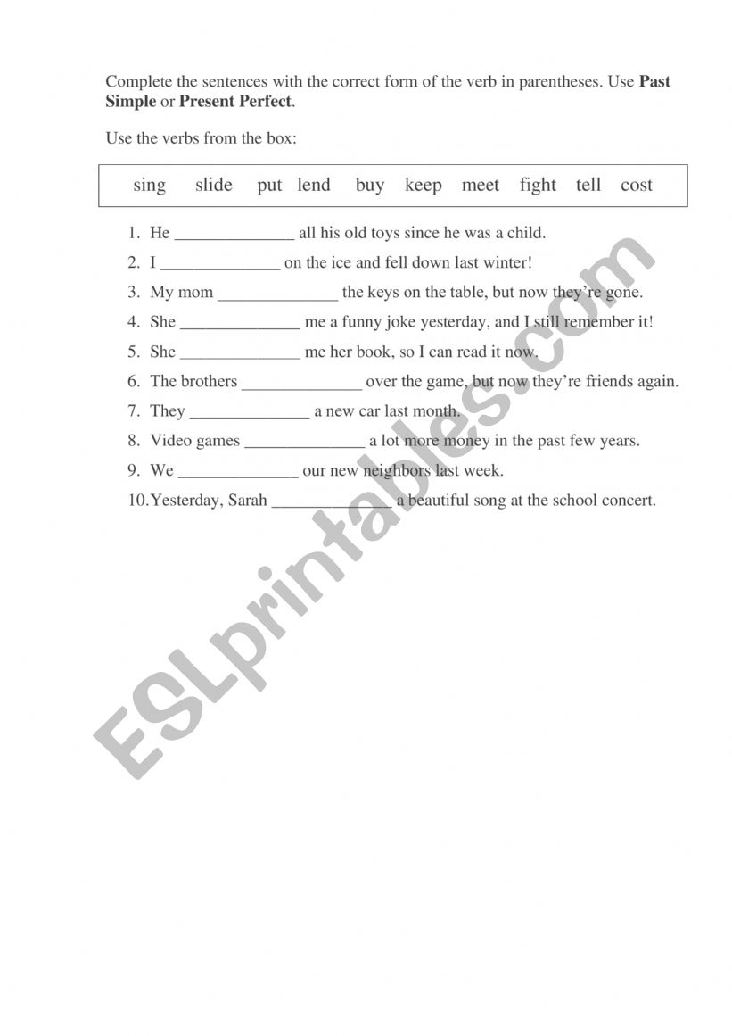 Irregular verbs worksheet