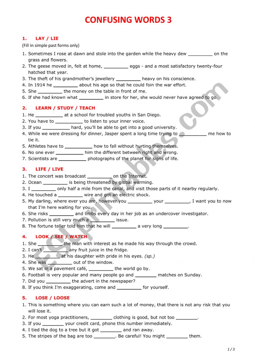 Confusing words 3 worksheet