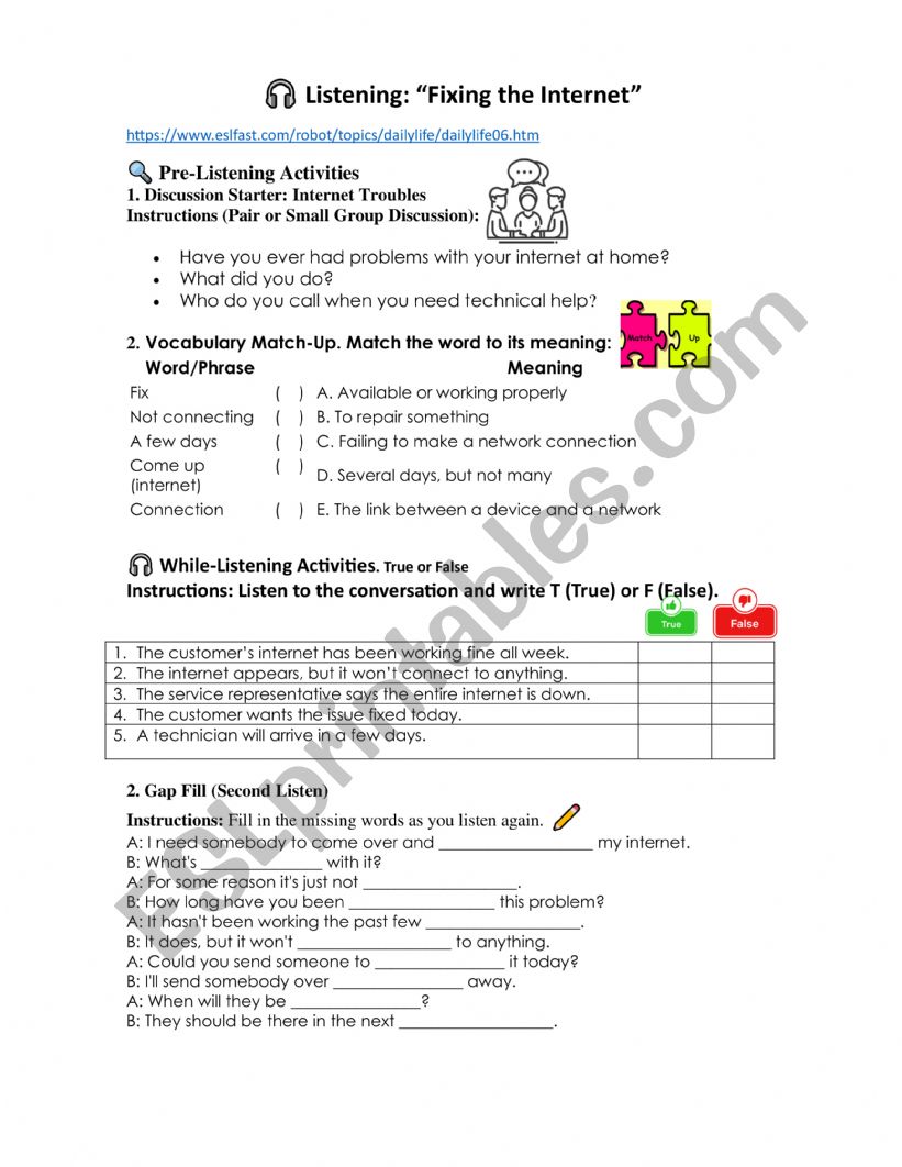 Fixing the Internet worksheet