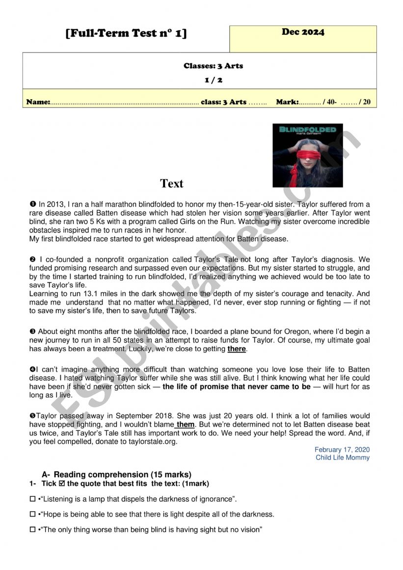Full Term Test N1 worksheet