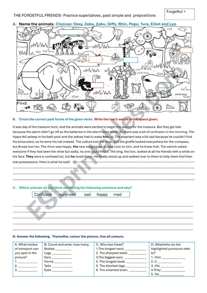THE FORGETFUL FRIENDS worksheet