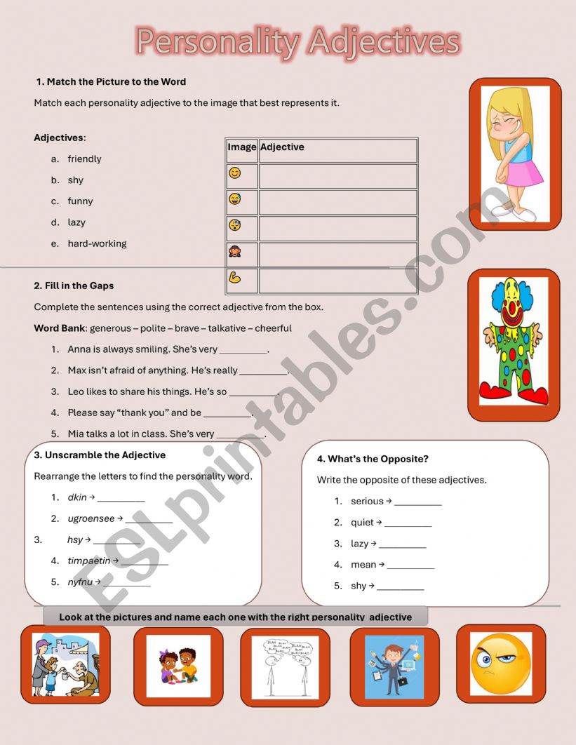 PERSONALITY ADJECTIVES worksheet