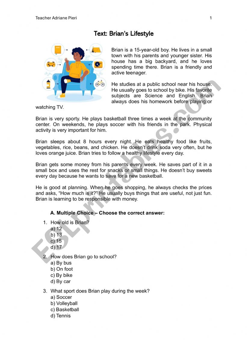 Lifestyle worksheet Lifestyle worksheet