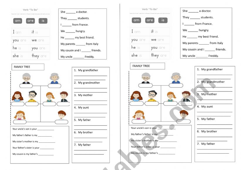 Family member practice worksheet