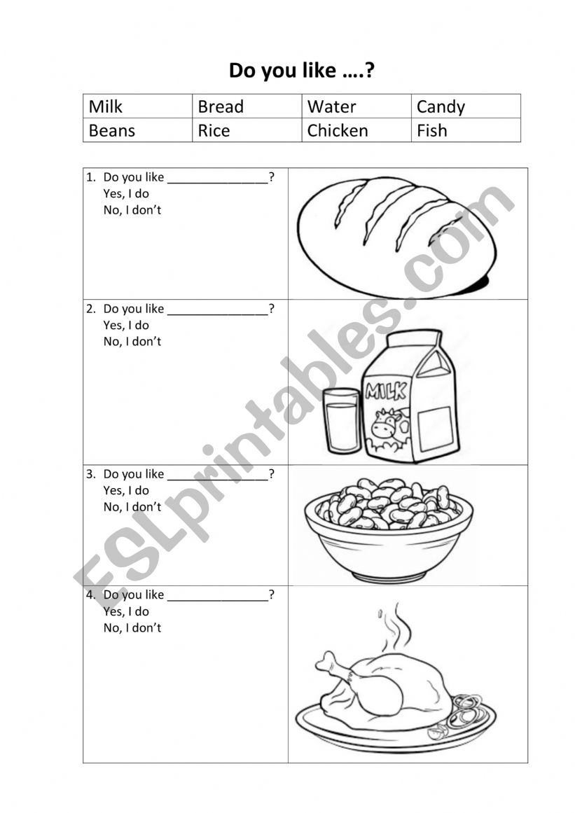food worksheet
