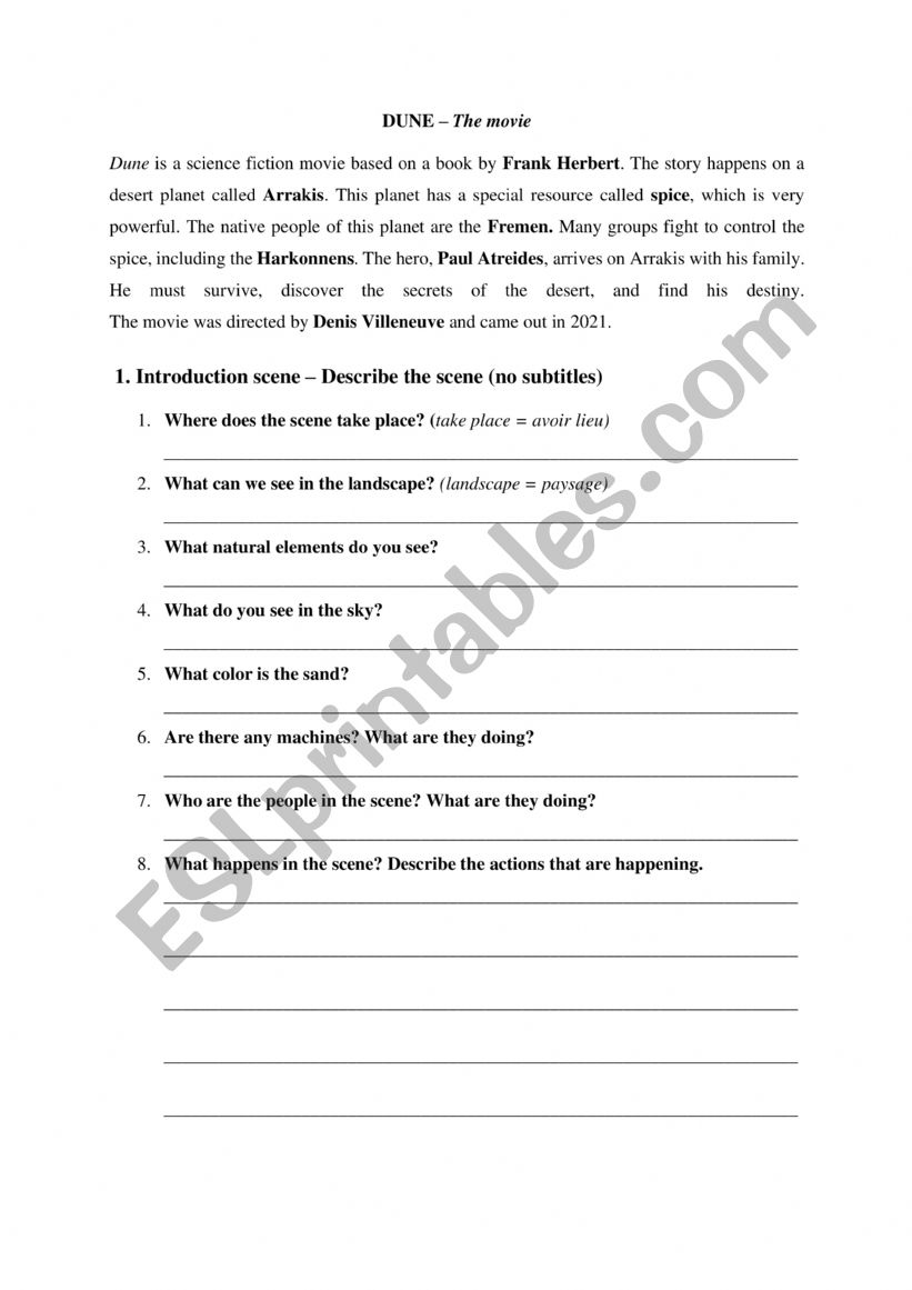 DUNE the movie - scenes 1,2,3 worksheet