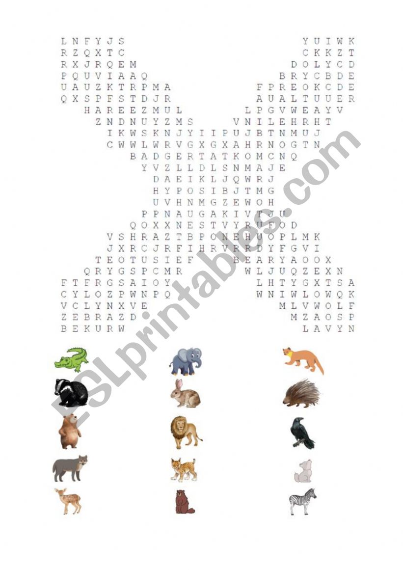 Animal word search worksheet