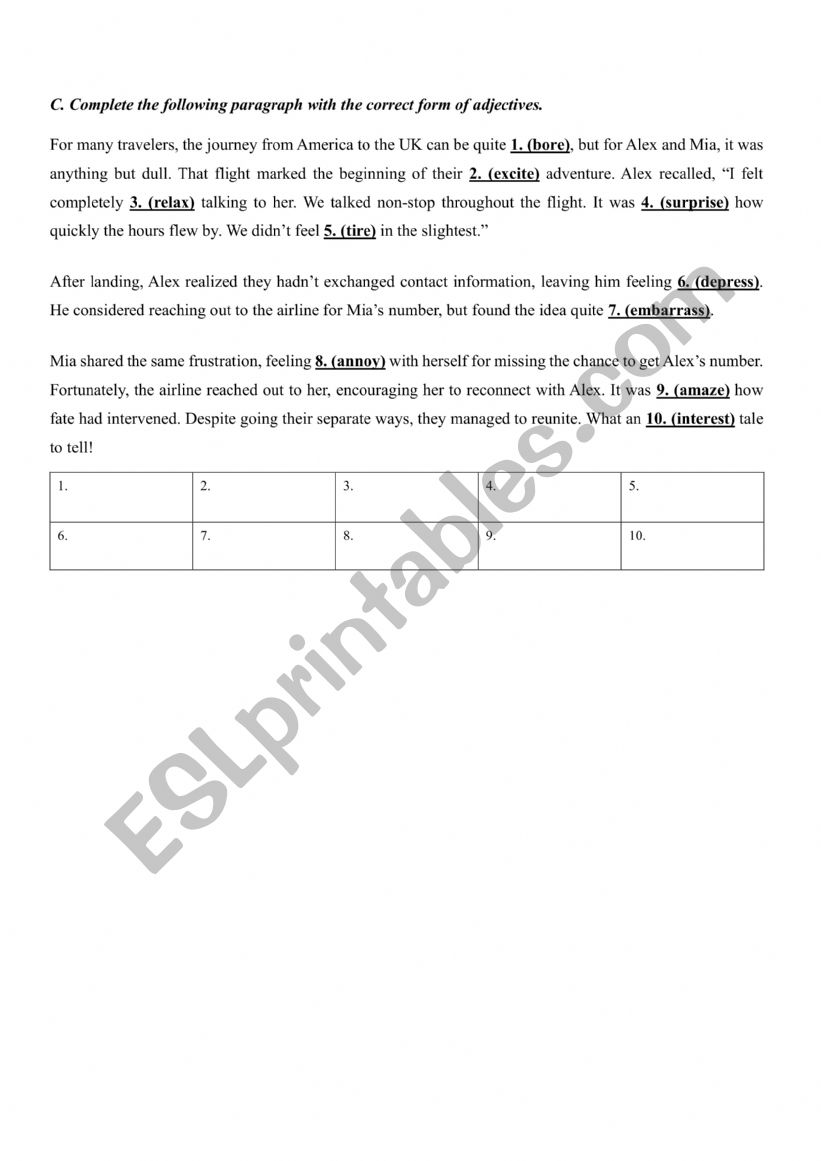 Adjectives worksheet