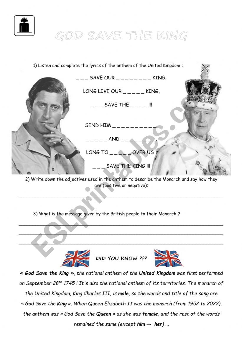 God save the King  worksheet