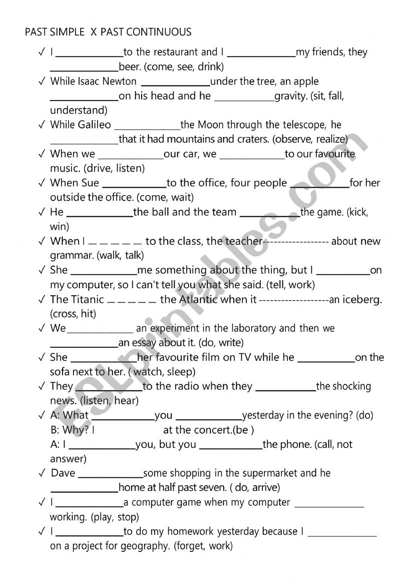 Past Simple x Past Continuous worksheet