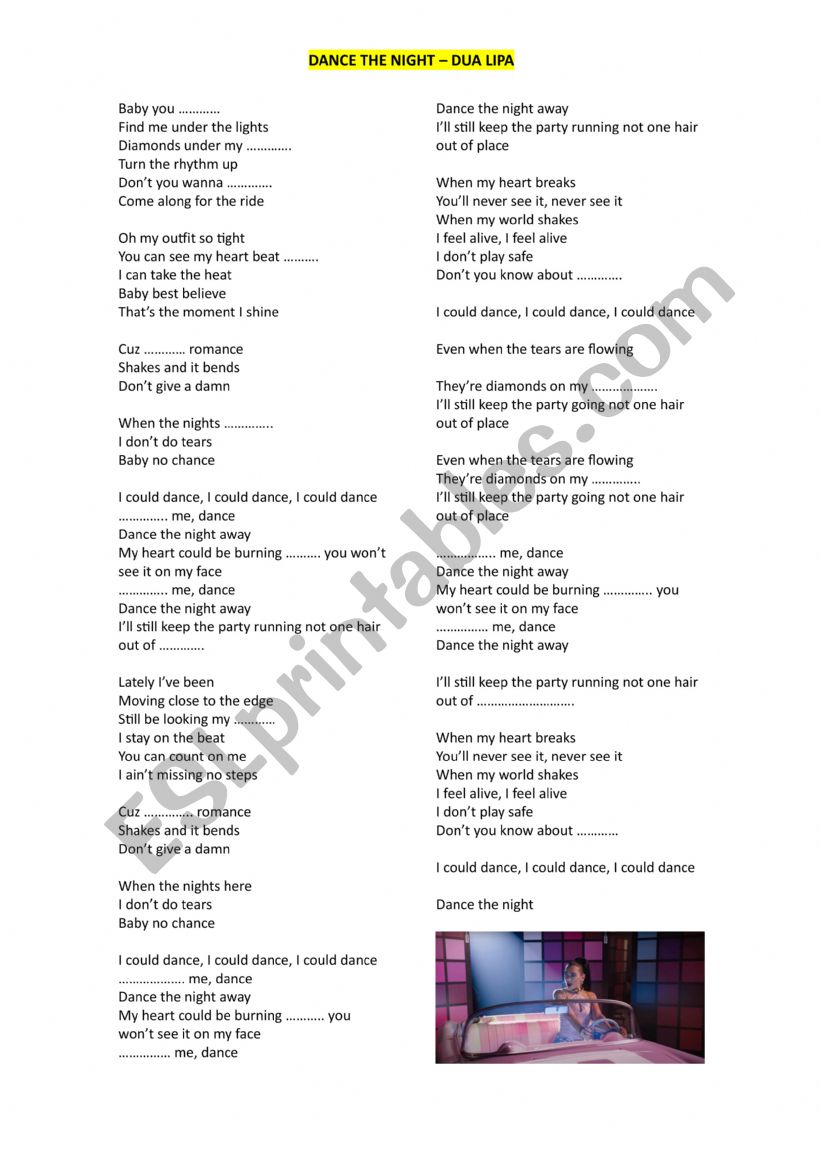 Danced the night Dua lipa  worksheet