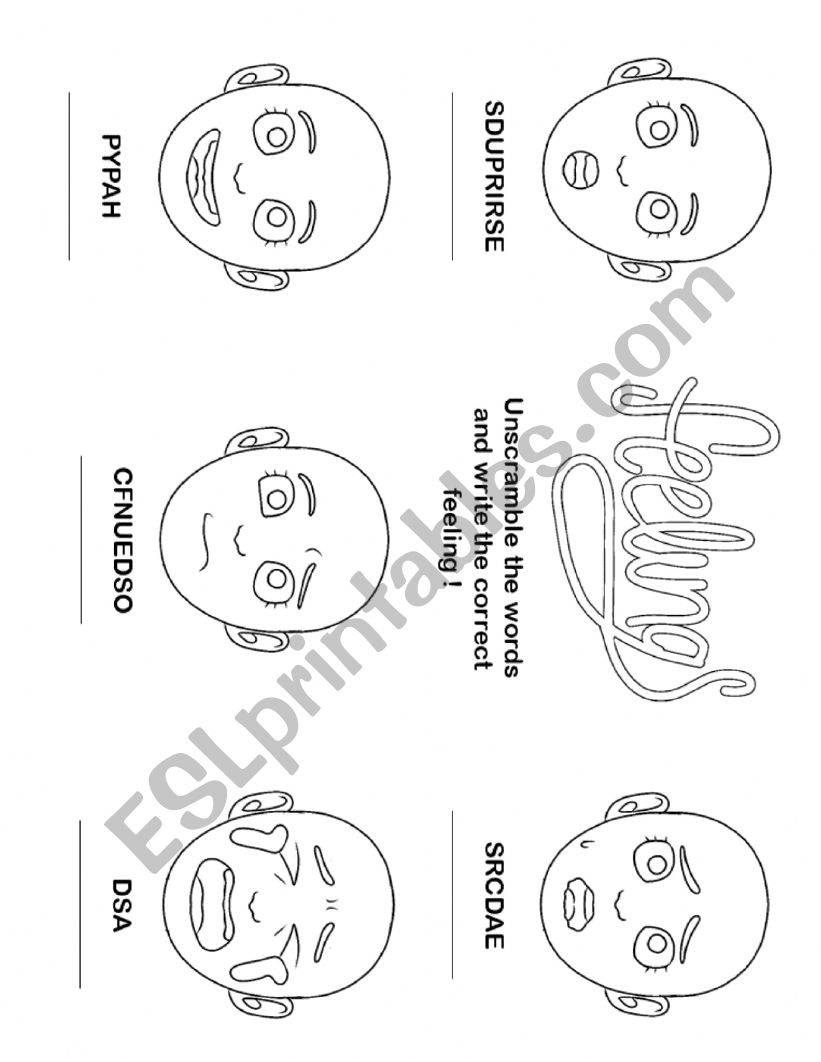 Feelings Unscramble The Word worksheet