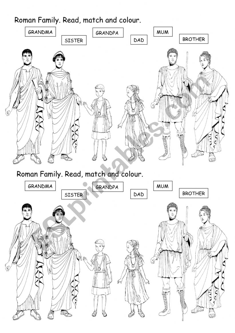 Roman Family. Read, match and colour.