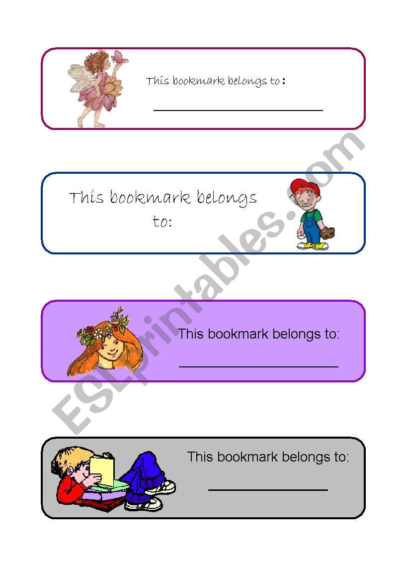 Bookmarks worksheet