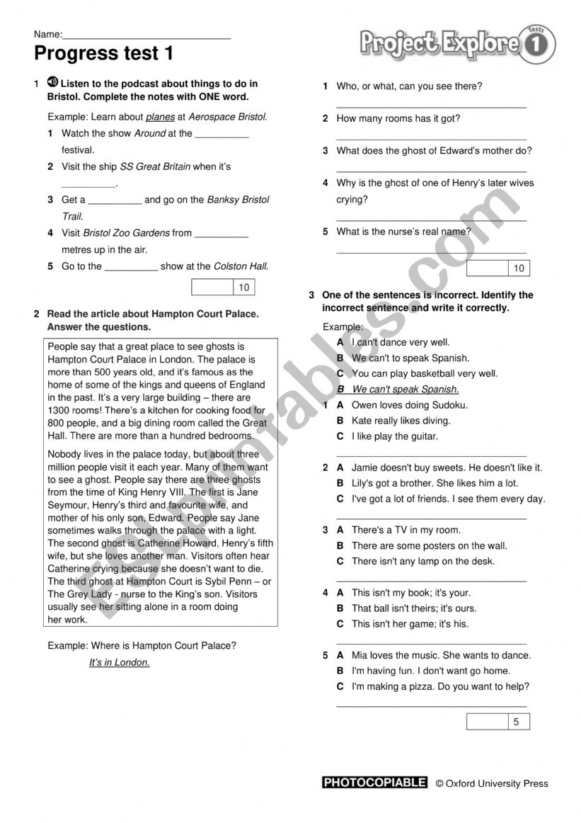 test worksheet