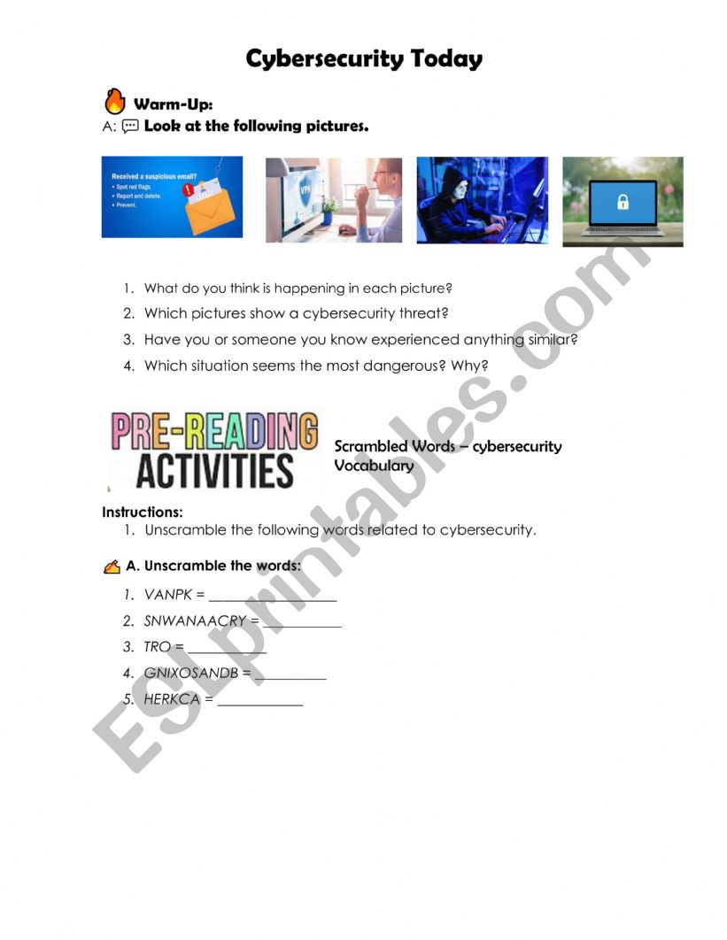 Cybersecurity today worksheet