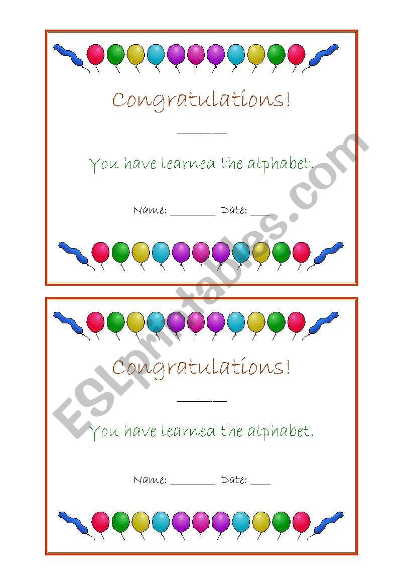 Congratulations worksheet