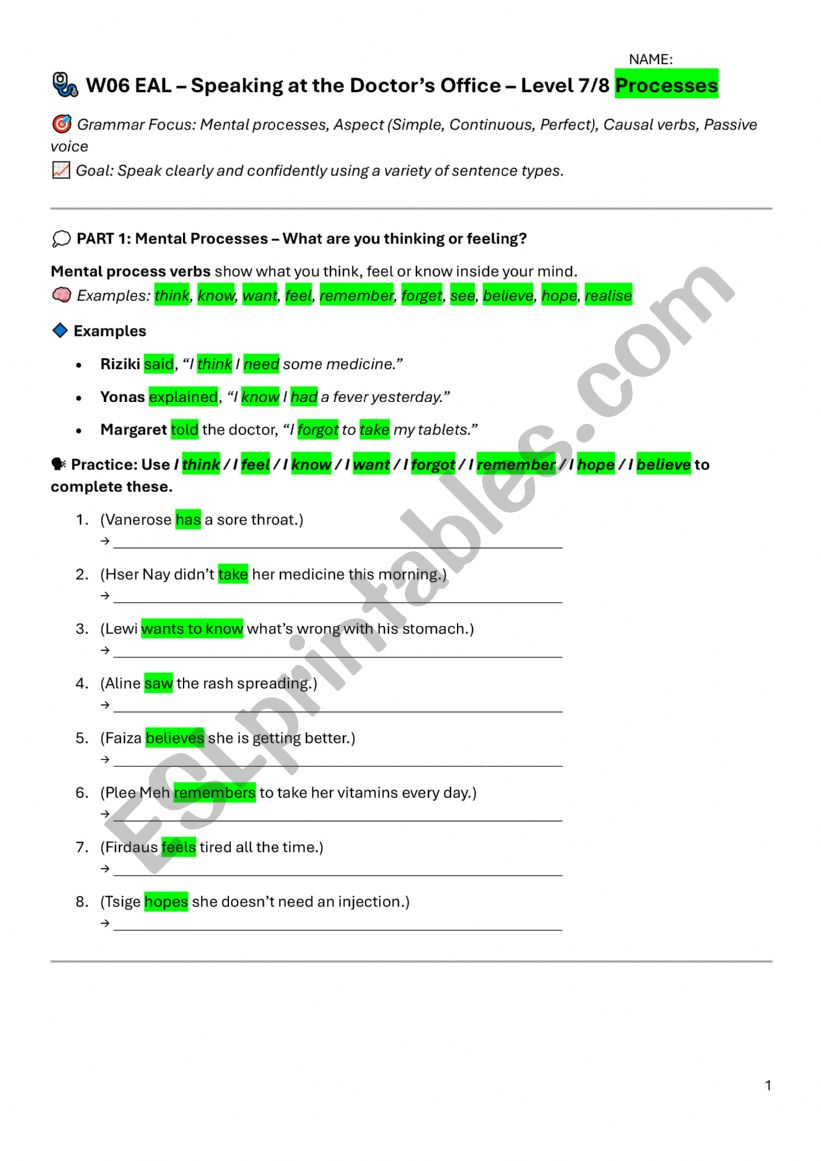 At the Doctorss - Verbs worksheet
