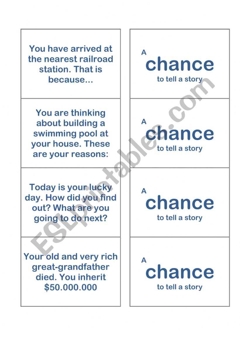 Story telling Starter cards + response chart for a partner student