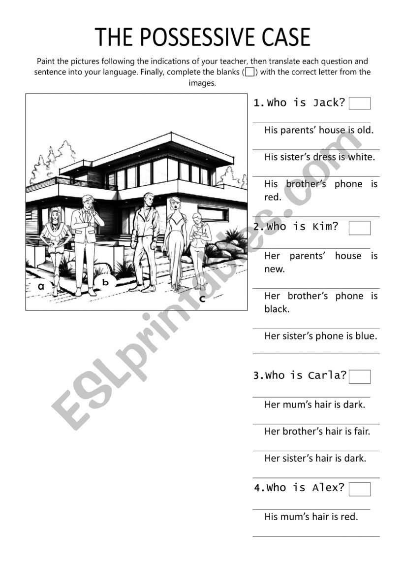 POSSESSIVE CASE worksheet