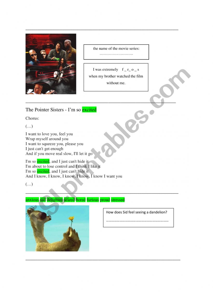 Chosen adjectives concerning emotions