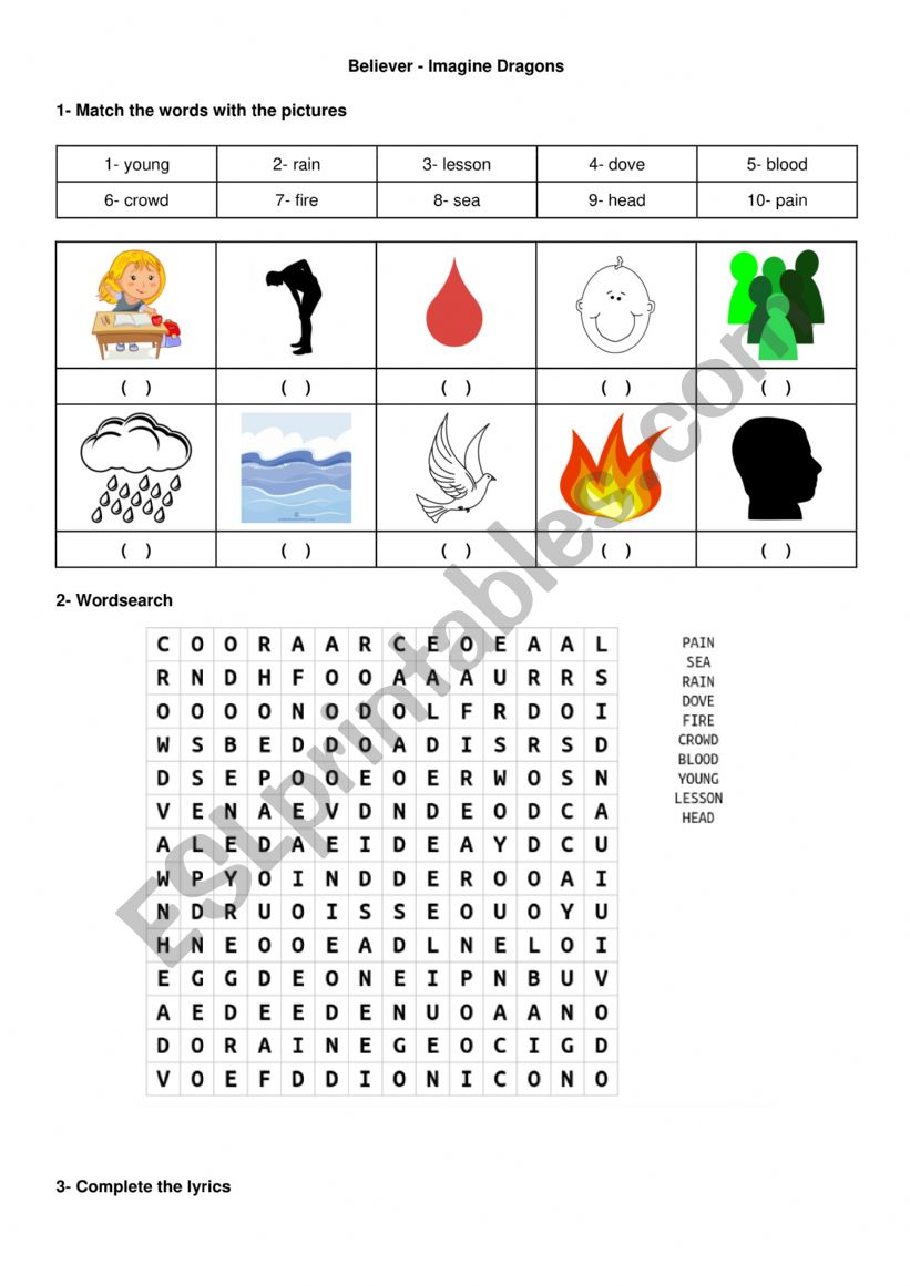 Believer - Imagine Dragons worksheet