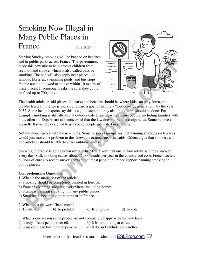 Smoking Now Illegal in Many Public Places in France