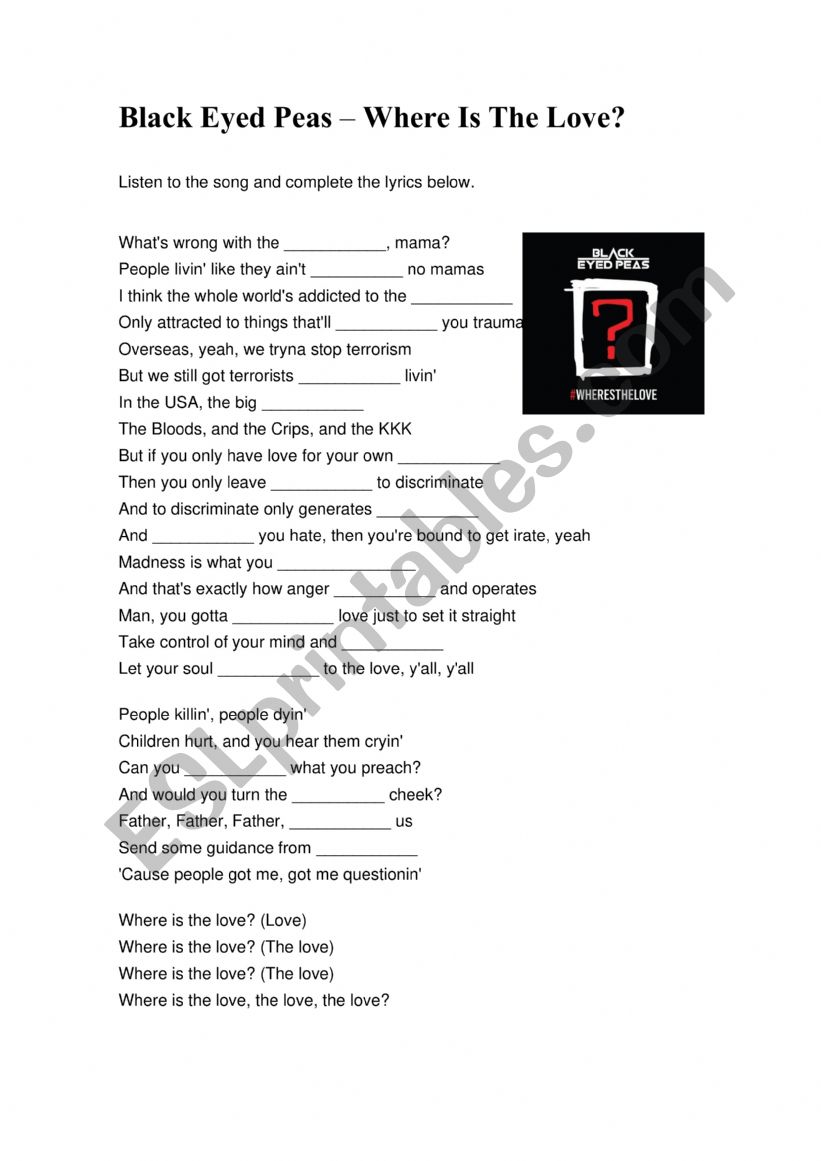 Song activity: Black Eyed Peas - Where is the Love