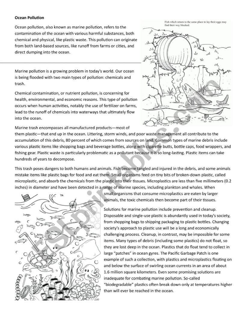 Ocean pollution worksheet