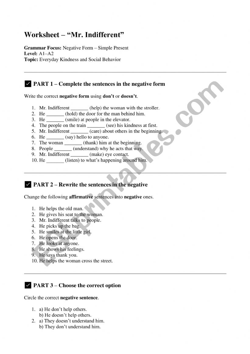 Present Simple Negative Form Mr Indifferent Present Simple Negative Form Mr Indifferent